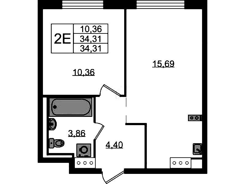 1-комнатная квартира 34.31 м², 12/13 эт., ЖК «Квартал Торики»